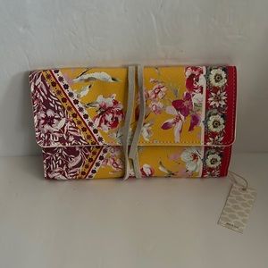 Kachel For Anthropologie Floral Tri-Fold Wallet/Clutch w/ leather tie Boho.